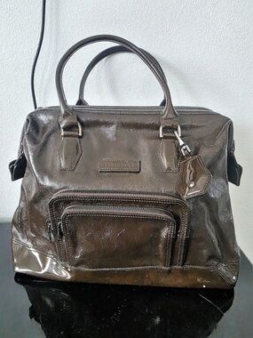 Longchamp Légende Satchel Patent Shoulder Bag in Brown